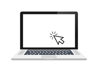 Laptop with cursor. Computer or search click arrow for website.  stock illustration - obrazy, fototapety, plakaty