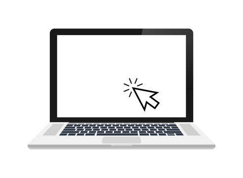 Laptop with cursor. Computer or search click arrow for website.  stock illustration