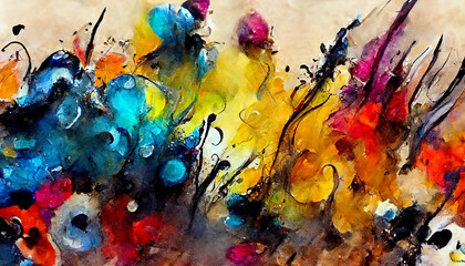 Beautiful Closeup of the Abstract Ink Painting Textures, Colorful abstract Ink painting background, Highly-textured oil paint in High quality textured details