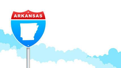 Arkansas map on road sign. Welcome to State of Arkansas.  illustration.