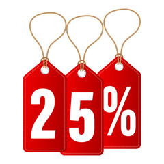 Animated Discount Tag -25 percent off. Hangtags Sale.  illustration.