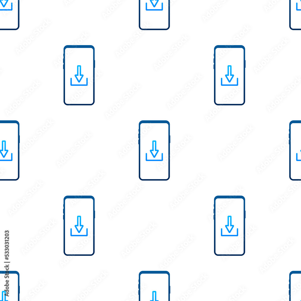 Sticker Smartphone with file download pattern. Downloading process concept.  illustration.