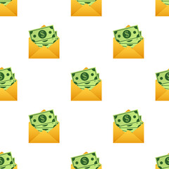 Some dollar bills in yellow envelope pattern. Send money concept.  illustration.