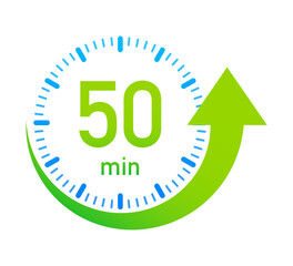 The 50 minutes, stopwatch  icon. Stopwatch icon in flat style, timer on on color background.  illustration.