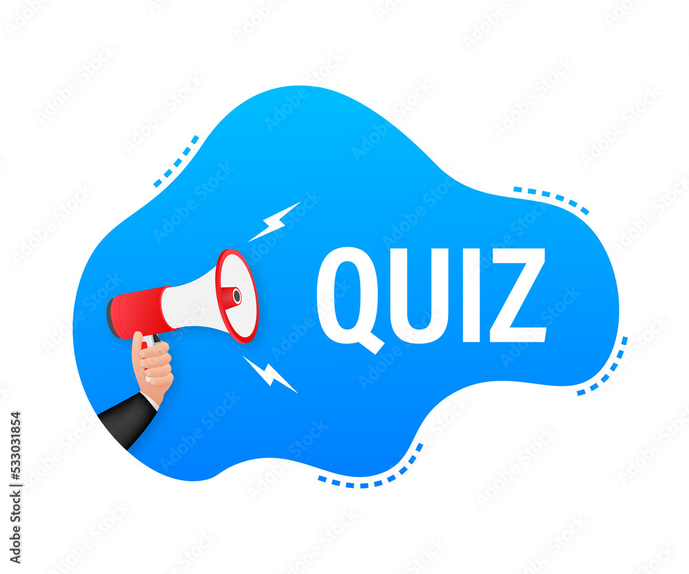 Wall mural Megaphone label with quiz time. Megaphone banner.