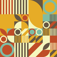 Abstract vector geometric seamless pattern, background design in Bauhaus style, for web design, business card, invitation, poster, cover.