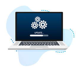 System software update, data update or synchronize with progress bar on the screen.  Illustration.