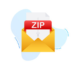 Download ZIP button. Downloading document concept. File with ZIP label and down arrow sign.  illustration.