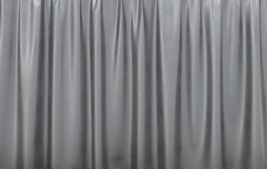 Obraz premium Metal curtains with satin gloss. Gray drapes in the theatre, cinema or exhibition. 3d rendering illustration.