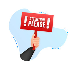 Attention please. Business infographic template. Placard with hand banner.  stock illustration.