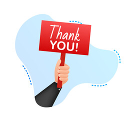 Thank you. Cartoon poster with hand holding placard for banner design. Banner, Billboard design.  stock illustration.