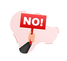 No sign. Cartoon poster with hand holding placard for banner design. Banner, Billboard design.  stock illustration.