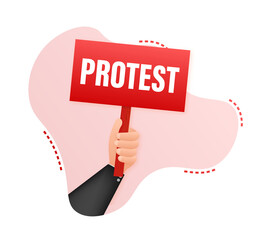 Protesters hands holding protest signs.  stock illustration.