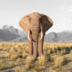 Fototapeta na wymiar african elephant is standing up in plains and mountains