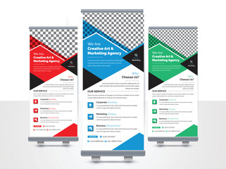 Business Roll Up Set. Standee Design. Banner Template, Abstract Yellow and Black Speech Bubbles vector