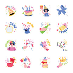 Collection of Happy Birthday Flat Stickers 

