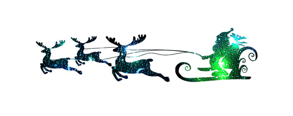 Silhouette of santa in a carriage with deers. Vector illustration