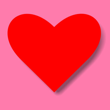 A red heart with a shadow on a pink background.