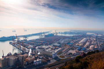 Aerial view of the Port of Barcelona, Mediterranean Coast of Spain