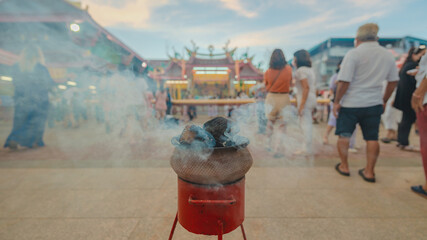 Juitui shrine on twilight. Phuket vegetarian festival. Phuket, Thailand - obrazy, fototapety, plakaty