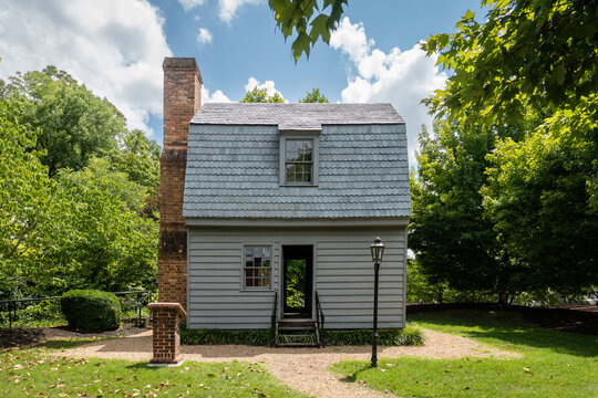Andrew Johnson National Historic Site in Greenville, Tennessee. Birthplace replica. Andrew Johnson was born in Raleigh, North Carolina, in a humble cabin. 