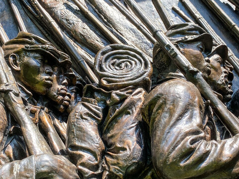 Shaw Memorial In Saint Gaudens National Historical Park In Cornish, New Hampshire. Shaw Memorial, Monument To Civil War Service Of Massachusetts 54th Regiment Of African American Volunteers In Boston.