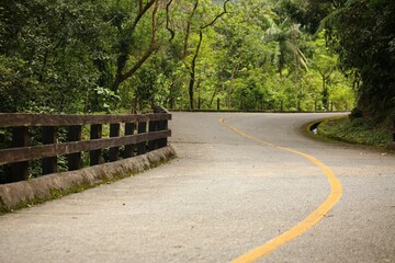 Caminho do Mar, an old link between the coast and the interior of Brazil. Curves in the historic road that crosses the Atlantic Forest.