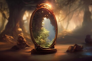 Fantasy magical mysterious mirror. 3D illustration