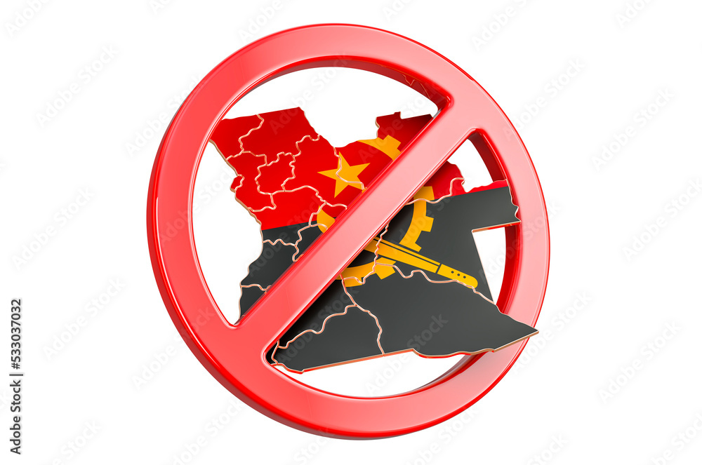 Poster angolan map with forbidden sign, 3d rendering