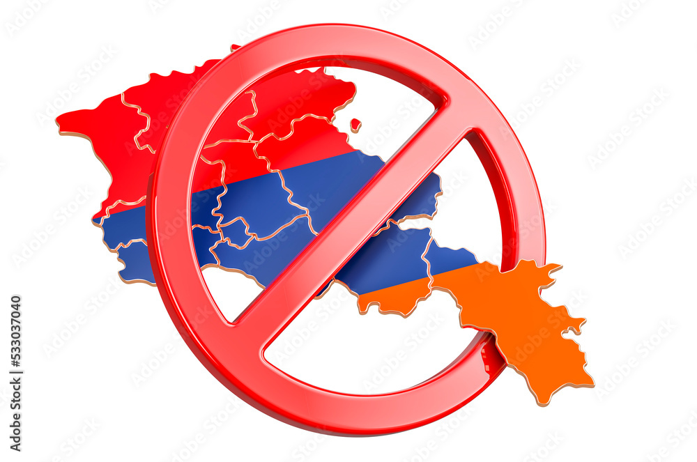 Poster armenian map with forbidden sign, 3d rendering