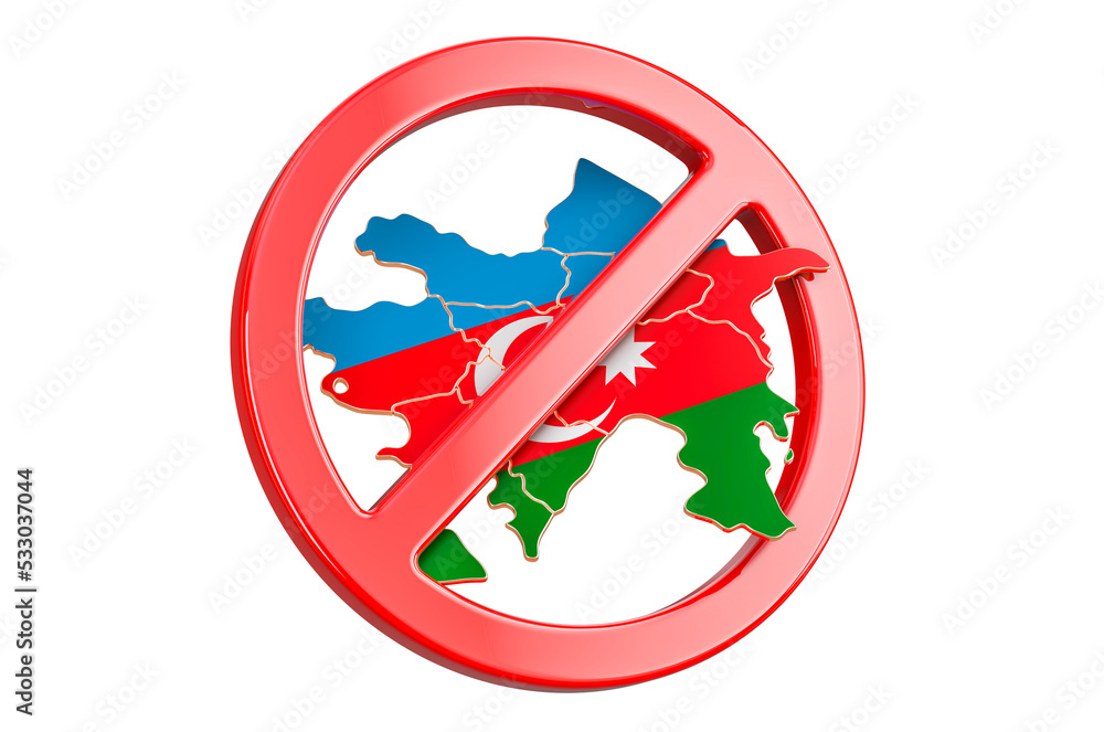 Poster azerbaijani map with forbidden sign, 3d rendering