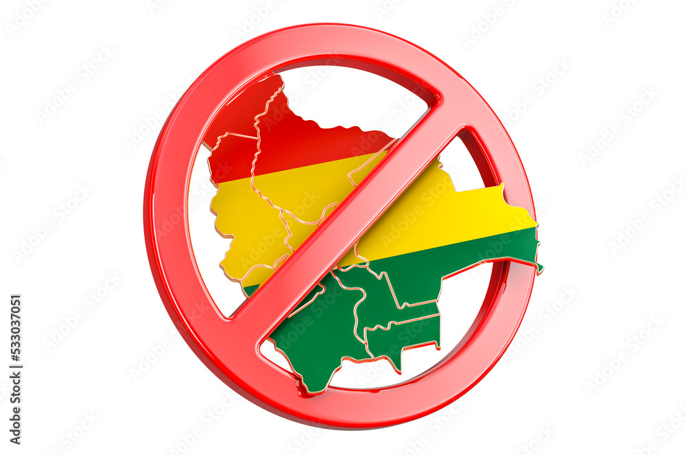 Aufkleber bolivian map with forbidden sign, 3d rendering