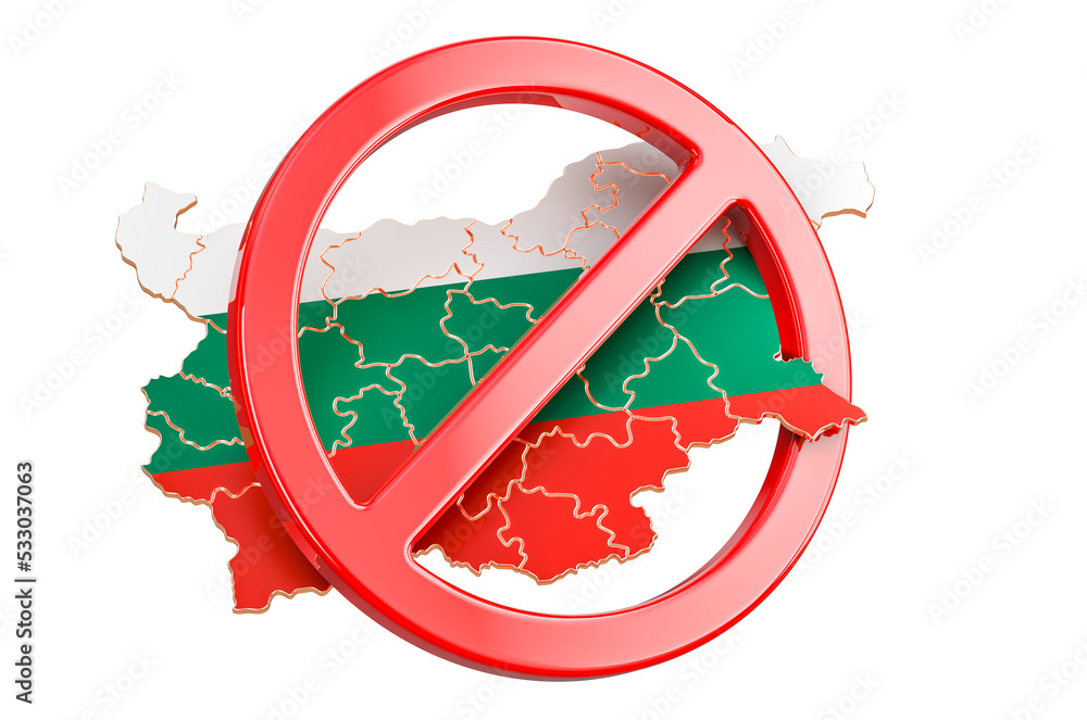 Poster bulgarian map with forbidden sign, 3d rendering
