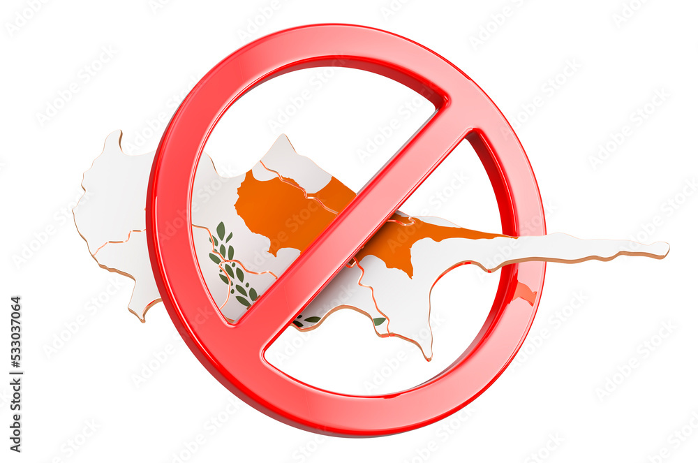 Poster cypriot map with forbidden sign, 3d rendering