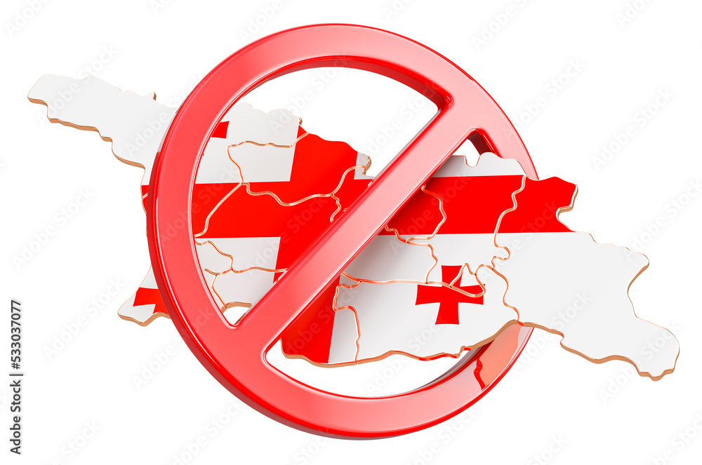 Poster georgian map with forbidden sign, 3d rendering