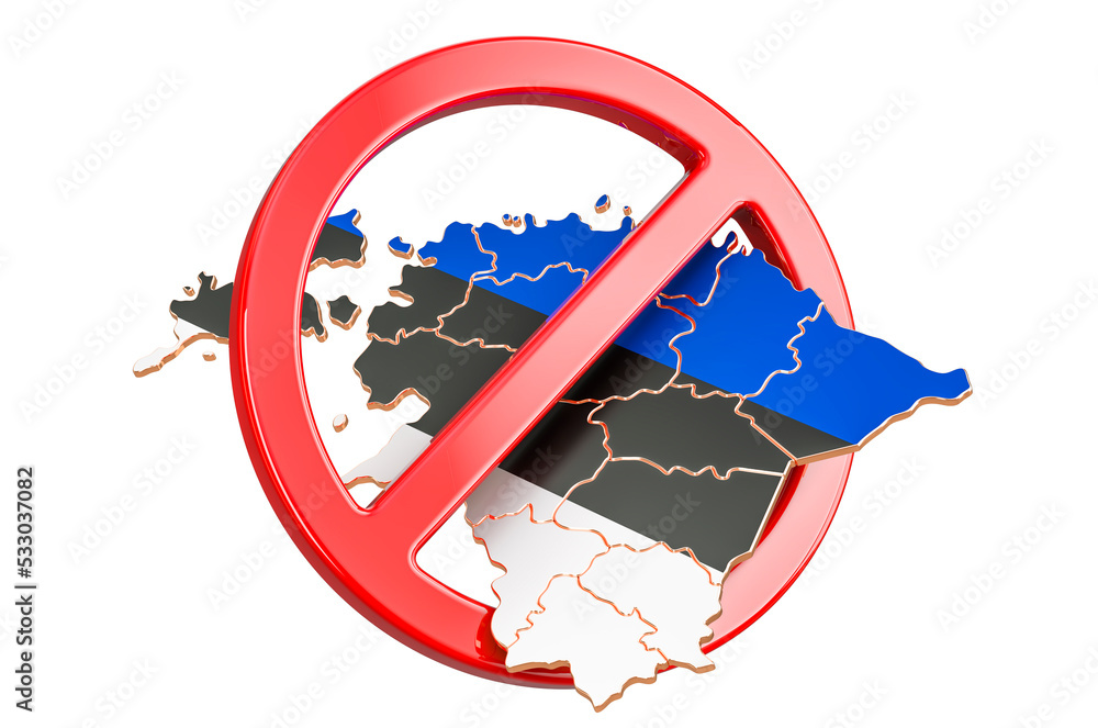 Poster estonian map with forbidden sign, 3d rendering