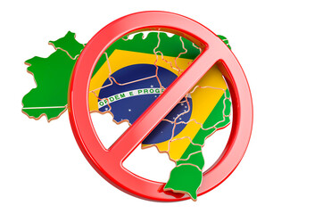Brazilian map with forbidden sign, 3D rendering