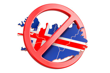 Icelandic map with forbidden sign, 3D rendering