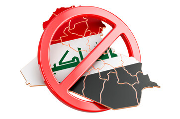 Iraqi map with forbidden sign, 3D rendering