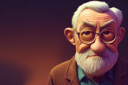 Grumpy old man illustration, grandpa character
