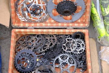 Bicycle repair accessories, wheel bearings and sprockets. Disassembly of bicycle parts