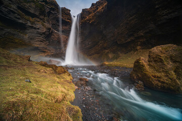Fototapeta na wymiar Kvernufoss is a waterfall with a drop of 30 metres (98 feet) in South Iceland.