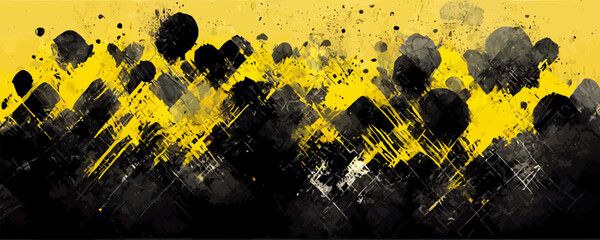 black and yellow abstract background with grunge texture, banner