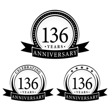136 years anniversary logo collections. Set of 136th Anniversary logotype template. Vector and illustration. 