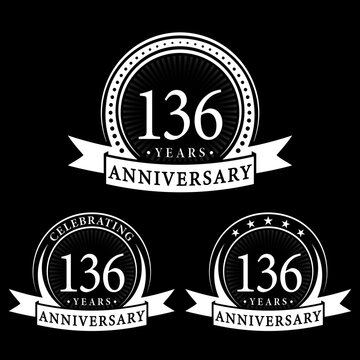 136 years anniversary logo collections. Set of 136th Anniversary logotype template. Vector and illustration. 