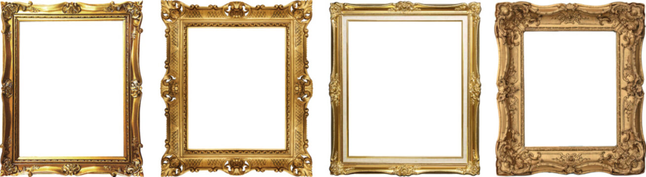 Set of decorative vintage frames and borders, gold photo frame, vector design.
