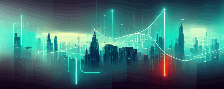 futuristic data stream city vector background. Data transfer, banner