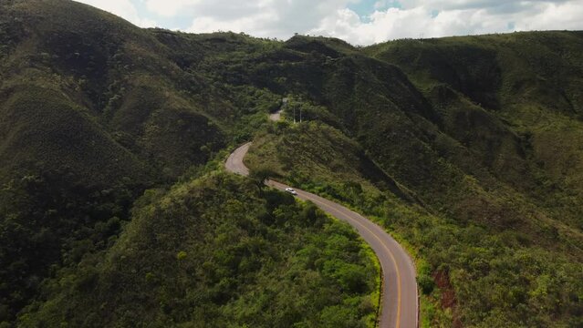 Aerial View of Winding Uphill Road. Serra do Rola Moça, Brumadinho, Minas Gerais.