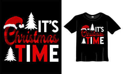 Fototapeta premium It's Christmas Time - T-Shirt Design Template with Christmas tree and Christmas pattern for Christmas Celebration. Good for Greeting cards, t-shirts, mugs, and gifts. For Men, Women, and Baby clothes