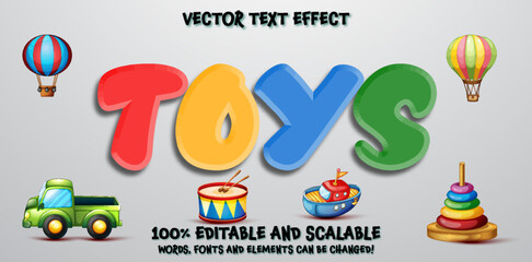 Toys 3D Editable Text Effect, toys text effect logo template design with bold and abstract style background, 3D Letters Text Effect Mockup